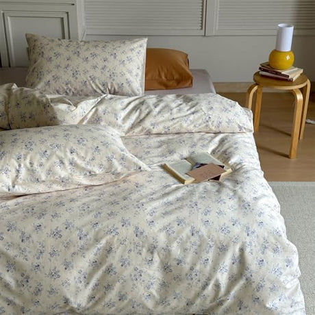 MOTNTD Floral Full Size Duvet Cover Set Off White Boho Full Comforter Cover Cotton Cottage Core Cute Cozy Duvet Cover with 4 Corner Ties Lightweight Bedding Full Size French Country Duvet Protector MOTNTD
