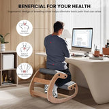 Easyego Kneeling Chair Ergonomic Posture Chair, Wood Adjustable Rocking Knee with Soft Padding, Natural Relief for Neck or Back Pain for Home Office, Max Load 300 lb - Gray Easyego