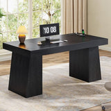 UPOSOJA 55.9 in Executive Desk with Power Outlets, Modern Home Office Desk with Storage Cabinet, Wood Computer Desk Business Workstation Desk Conference Table, Black (Storage Cabinet) UPOSOJA
