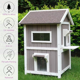 HiCaptain Outdoor Cat House for Feral Cats, Weatherproof Outside Cat Shelter Wooden 2 Story Large Kitty House with Escape Door HiCaptain