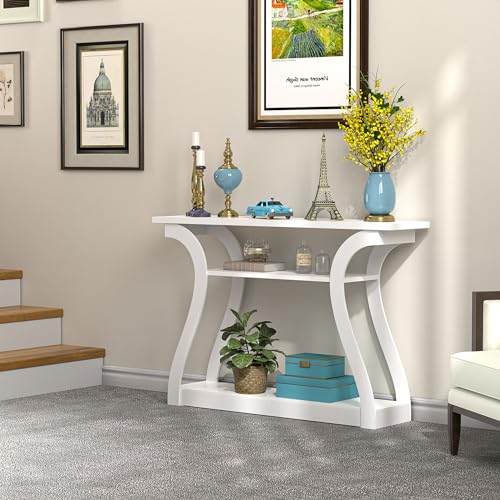 ZENY Console Table, Entryway Table with 3 Tier Storage Shelves, Narrow Long Sofa Table for Entryway, Living Room, Hallway, Couch, Foyer, White ZENY