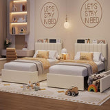 IDEALHOUSE Twin Bed Frame for Kids, Boucle Upholstered Platform Bed for Boys/Girls with 2 Flexible Drawers, Bookcase Headboard, Noise-Free, Easy Assembly, No Box Spring Needed, Beige IDEALHOUSE