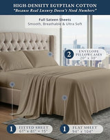 LANE LINEN 100% Egyptian Cotton Bed Sheets - 4PC Full Sheets Set, Long Staple Bedding Sheets, Sateen Weave, Luxury Hotel Sheets, Fits Upto 16" Mattress, Swiss Dot - Taupe LANE LINEN