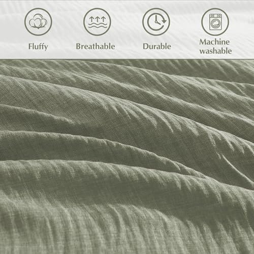 Geniospin King Size Comforter Set- 7 Piece Sage Green Textured King Bedding Set, Soft Solid Bed in a Bag for All Season, King Comforter Set with Sheets(Sage Green,102''x90'') Geniospin