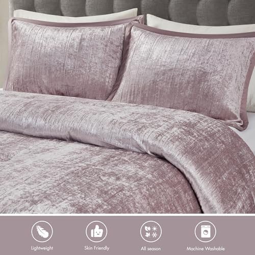 Madison Park Queen Comforter Set, Luxe Velvet, Satin Binding Comforter for a Queen-Size Bed, Cozy Velvet Comforters, All Seasons, Lightweight, Down Alternative Bedding, Full/Queen, Blush 5 Piece Madison Park