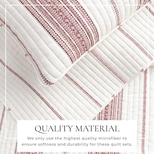 Great Bay Home Twin/Twin XL Reversible Quilt Bedding Set - All Season, Modern, Lightweight Bedspreads - Red Striped Coverlets (Includes 1 Quilt, 1 Pillow Sham) Great Bay Home