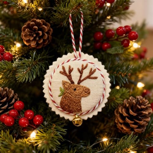 Embroidery Christmas Ornament Kits, with DIY Material Package, DIY Needlepoint Starter Set with Easy Instructions for Adults Beginners-12PCS