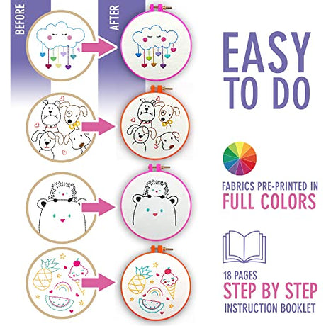 10 Pre-Stamped Embroidery Patterns for Beginners Embroidery Kit for Kids Girls Needlepoint Kits for Beginners Cross Stitch Craft Sewing Perfect for Ages 7-13 CRAFTILOO