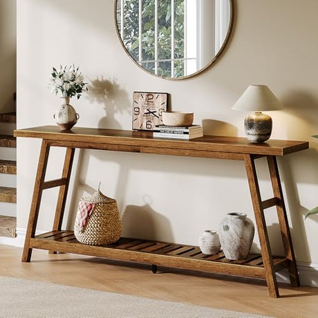ChooChoo 70.9 Inch Long Console Tables for Entryway, Wood 2-Tier Entry Hallway Table, Narrow Sofa Table Behind Couch Table for Living Room, Entrance, Walnut ChooChoo
