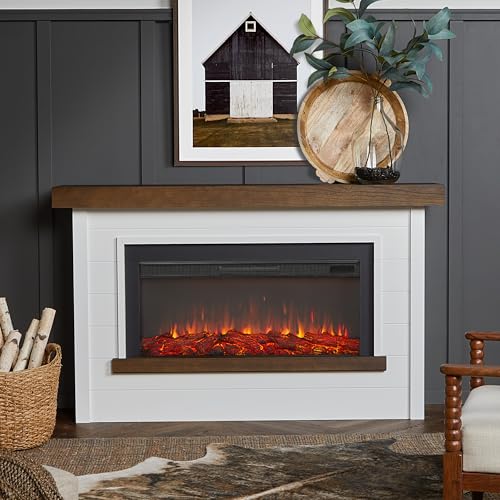 Real Flame Bernice 67" Landscape Electric Fireplace with Mantel for Living Room or Bedroom, Replaceable Fireplace Insert Heater, Realistic Log and Flame Effect, Remote Control (White) Real Flame