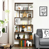 Tangkula 6-Tier S-Shaped Bookshelf - Stylish Rustic Brown Wooden Bookcase with Anti-Toppling Device Tangkula