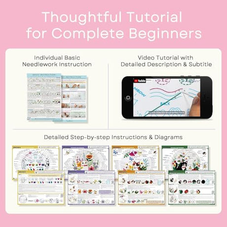 Embroidery Kit for Beginners, 4 Sets Cat Embroidery Kits, Needle Point Kits for Adults Beginner, with Full Package Embroidery Supplies, Detailed Easy-to-Follow Instructions, Gift for DIY Lovers ZWZRAFT