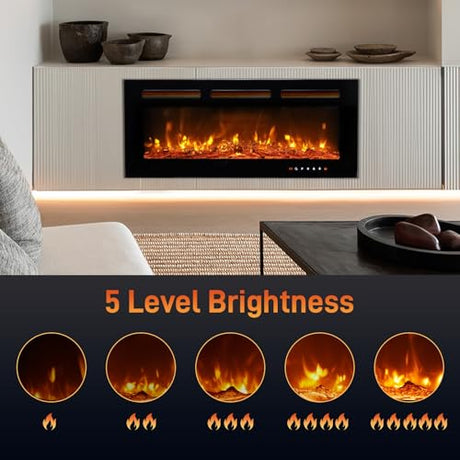 Winado 42" Electric Fireplace, Inserts/Wall Mounted Fireplace Heater with Remote Control, 12 Adjustable Flame Colors, Log & Crystal, 8H Timer for Living Room, Bedroom Inddoor Winado