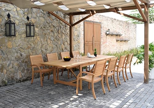 Amazonia Berlin 9-Piece Rectangular Extendable Patio Dining Set | Teak Finish | Ideal for Outdoors and Indoors Amazonia
