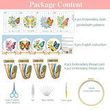 Zhenqing 4-Pack Butterfly Cross Stitch Kits – 11CT 24x24cm Aida Cloth with Blue, Pink & Floral Designs – Vibrant Home Wall Art Decor Set（68121）