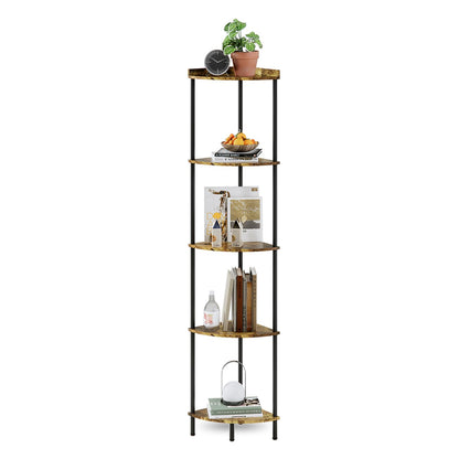 XIV 5 Tier Corner Shelf Stand, Industrial 65" Corner Shelves Display Shelf, Wood Tall Shelf Plant Stand, Storage Shelf for for Bathroom, Living Room, Kitchen, Office - WoodArtSupply