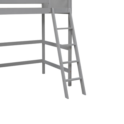 Stylish Grey Twin Loft Bed Frame with Angled Ladder by Harper & Bright Designs - WoodArtSupply