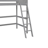SOFTSEA Twin Size Wooden Loft Bed with Ladder and Guardrail - Space-Saving Grey Design for Kids and Teens SOFTSEA