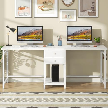 Tribesigns 79 Inch Extra Long Desk, Double Desk with 2 Drawers, Two Person Desk Long Computer Desk with Storage Shelves, Writing Table Study Desk for Home Office, White - WoodArtSupply