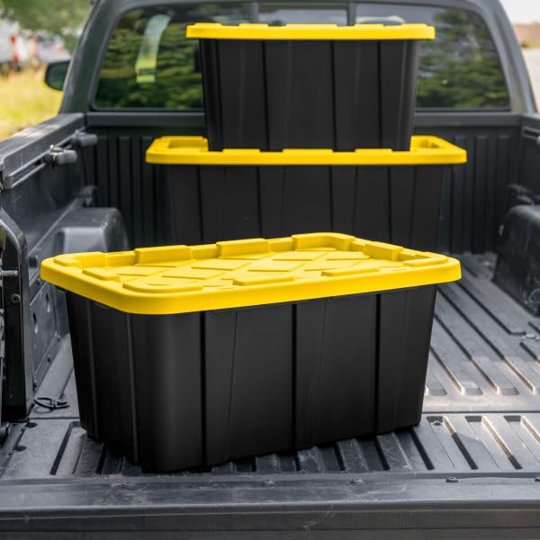 Sterilite 6-Pack Industrial Tote, Plastic Storage Container Bins with Lids, 27 Gallon - Heavy-Duty Organizing Containers for Closet, Bathroom, and Office Sterilite