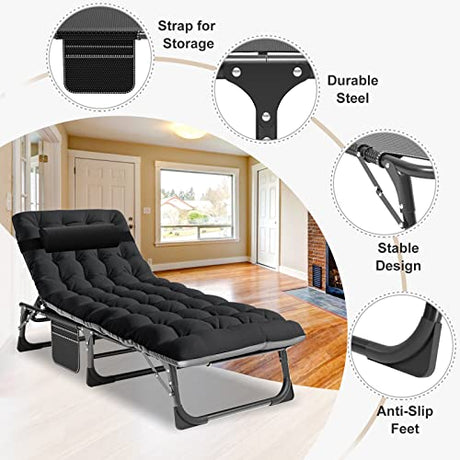 ABORON Heavy Duty Tanning Chair,Outdoor 5-Position Folding Chaise Lounge Chair with Pad,Portable Beach Lounge Chair for Outdoor Sunbathing Patio Pool Lawn Deck Poolside ABORON