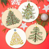 BEUNITONE 4PCS Christmas Tree Embroidery Kit Merry Christmas Stamped Snowflake Pine Tree Needlepoint Kit DIY Adult Beginner Stamped Cross Stitch Kit with Patterns and Instructions