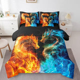 Feelyou Dragon Bedding Set 7 Piece Fire and Ice Dragon Couple King Comforter Set with Sheets for Kids Boys Girls Decor Wild Animal Bed in a Bag Safari Theme Bed Set Feelyou