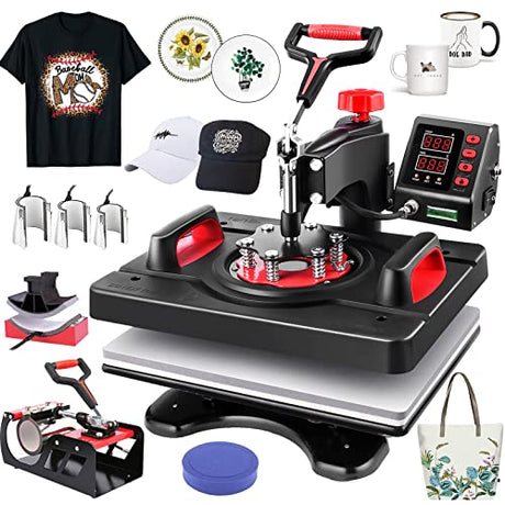 Casulo 8 in 1 Heat Press Machine Combo, 360-Degree Rotation Powerpress Heat Press Machine Digital Sublimation, Professional Heat Printing 15x12 Inch Heat Transfer for T-Shirts Mug Hats Plate Cap casulo