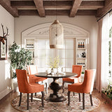 Aoowow Fabric Farmhouse Upholstered Side Chairs Set of 2, Vintage Solid Wood Kitchen Dining Room Chairs with Nailheads Solid Wood Legs (Orange) Aoowow