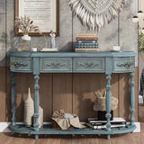 Amposei Retro Wood Curved Console Table 52-Inch Half Moon Hall Sofa Table Entryway Table with Drawers & Shelf for Living Room Home Furniture (Antique Blue) Amposei