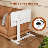 JYLH JOYSEEKER Mobile Standing Desk, Height Adjustable Left/Right Overbed Bedside Table, 90° Tiltable Portable Laptop Desk with Wheels, Foldable Computer Cart for Hospital Home Use, White JYLH JOYSEEKER