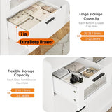 HOSTACK Modern 7 Drawer Double Dresser for Bedroom, Wide Chest of Drawers with Fence, Wood Storage Organizer with Metal Handle & Fluted Glass, Accent Storage Cabinet for Living Room, Entryway, White HOSTACK