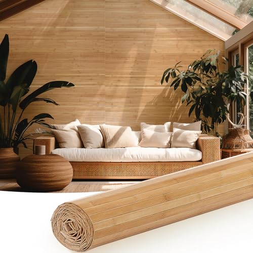 Juexica 1 Pcs Natural Bamboo Wall Panel for Interior Wall 48'' x 96'' Bamboo Covering Renewable Pole Wainscoting Room Divider Decor for Bedroom Living Room Kitchen Island Office (Carbonized) Juexica
