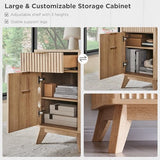 T4TREAM 60'' Fluted Executive L Shaped Desk, Modern Home Office Desk with Charging Station and File Drawer, Computer Corner Desks with Drawers & Storage Cabinet for Office Home, Bedroom, Natural Oak T4TREAM
