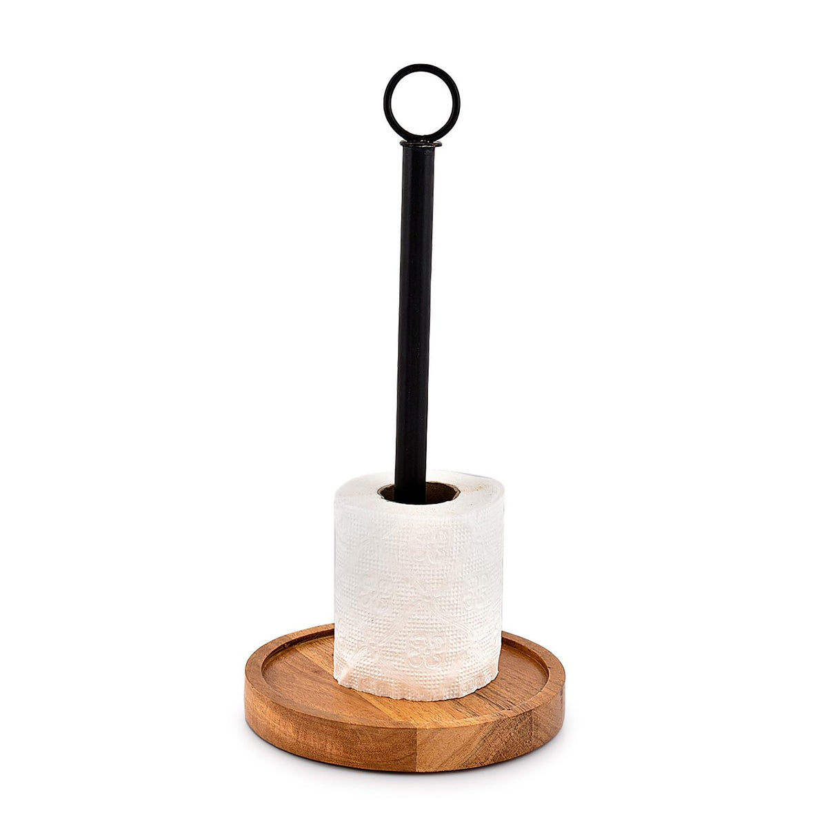 EDHAS Paper Towel Holders Iron & Acacia Wood for Farmhouse Kitchen,Wooden Paper Towel Holder Stand. (6.5" x 6.5" x 13") EDHAS