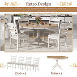 LUMISOL Extendable Round Dining Table Set for 4-6 People, Farmhouse Dining Room Kitchen Table Set with 4 Upholstered Chairs, 5-Piece Solid Wood Kitchen Table Set, Off White LUMISOL