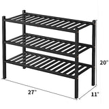 ROMGUAR CRAFT 3 Tier Bamboo Shoe Rack for Closet Free Standing Wood Shoe Shelf Storage Organizer for Entryway Small Space Stackable 27"x11"x20" (Black) ROMGUAR CRAFT