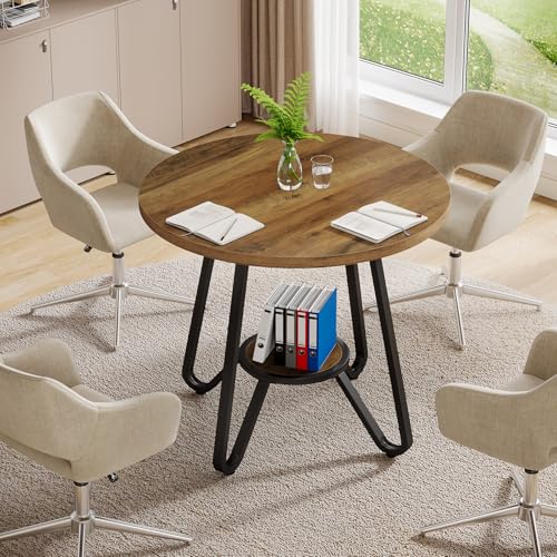 Tribesigns 31.5" Round Wooden Conference Table, Small Meeting Table for 4 People, Compact Office Table for Small Spaces, 31.5" W x 31.5" D x 29.5" H Tribesigns