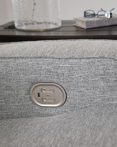 Signature Design by Ashley Biscoe Casual UV Resistant Power Reclining Sofa with Adjustable Headrest and USB Ports, Light Gray Signature Design by Ashley