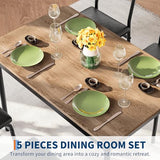Garvee 5 Piece Dining Table Set, Wooden Kitchen Table Set with 4 PU Upholstered Chair, Industrial Metal Frame Dinette Set for Dining Room, Home Dinner, Party, Apartment, Studio, Black Garvee