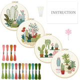 INFUNLY 4pcs Cactus Embroidery Kit Embroidery Starter Kits Cactus Cross Stitch Kits for Adults Stamped Embroidery Set with Patterns Embroidery Kit for Beginners Instruction Included
