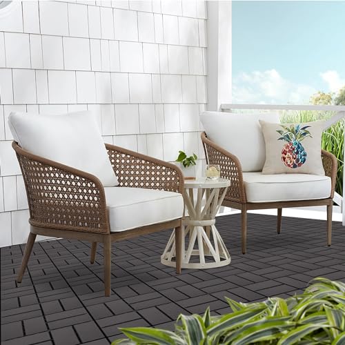 Plastic Interlocking Deck Tiles Outdoor All Weather Waterproof 12 PCS 12"x12" Flooring Deck Tiles Patio Floor Tile for Pool Balcony Backyard Porch, Coffee