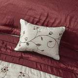 Madison Park Serene Faux Silk Comforter Set - Floral Embroidery Design, All Season Bedding Set, Matching Bed Skirt, Decorative Pillows, Red Cal King(104"x92") 7 Piece Madison Park