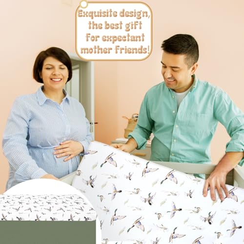 CroBlissful 3 Pieces Mallard Duck Nursery Crib Bedding Set for Girls Boys Mallard Duck Baby Standard Size Bedding Sets with Comforter Fitted Sheet Crib Skirt CroBlissful