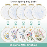 ERKOON Embroidery Kit for Beginners, 5 Sets Flower Cross Stitch Set for Adults Include Embroidery Cloth Hoops Threads for Craft Lover Hand Stitch with Skill Techniques (Flower)