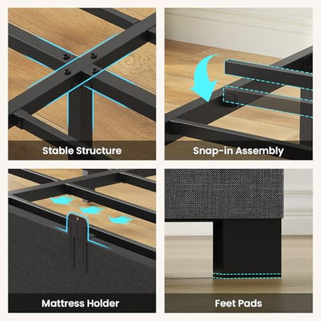 BTHFST Twin Size Bed Frame with 2 Large Storage Drawers, Metal Platform Twin Bed for Kids, Heavy Duty Steel Slats, No Box Spring Needed, Easy Assembly, Dark Grey & Black BTHFST
