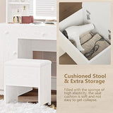 IRONCK Vanity Desk Set with Large LED Lighted Mirror & Power Outlet, 7 Drawers Vanities Dressing Makeup Table with Storage Bench, for Bedroom, Industrial Style White IRONCK