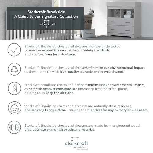 Storkcraft Brookside 4 Drawer Dresser (White) – GREENGUARD Gold Certified, Nursery Dresser for Kids Bedroom, Chest of Drawers Storkcraft