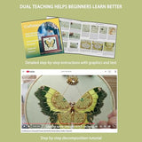 Craftreasure Embroidery Kit for Adults, Butterfly Embroidery Kit for Beginners Include Embroidery Beads Threads for Craft Lover Hand Stitch with Embroidery Skill Technique (Green - Easy)