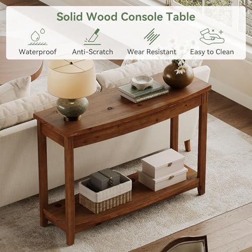 TRIBEWOOD Solid Wood Console Table, 41.3" Farmhouse Entryway Table with Storage Shelf for Living Room, Behind Couch, Hallway & Foyer (Vintage) TRIBEWOOD
